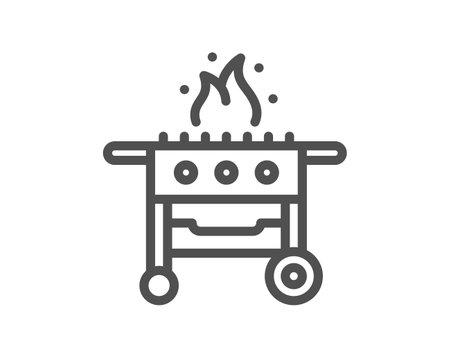 Gas grill line icon. Barbecue cooker for cooking food sign. Meat brazier symbol. Quality design element. Linear style gas grill icon. Editable stroke. Vectorのイラスト素材