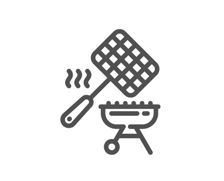 Grill basket line icon. Barbecue cooker sign. Meat brazier utensils symbol. Quality design element. Linear style grill basket icon. Editable stroke. Vectorのイラスト素材