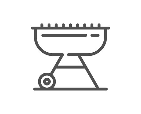 Grill line icon. Barbecue cooker for cooking food sign. Meat brazier symbol. Quality design element. Linear style grill icon. Editable stroke. Vectorのイラスト素材