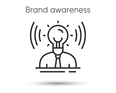 Brand awareness line icon. Business idea sign. Person with lightbulb symbol. Illustration for web and mobile app. Line style business brand icon. Editable stroke success marketing. Vector illustrationのイラスト素材
