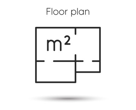 House plan line icon. House architectural floor plan sign. Square meters of living space symbol. Illustration for web and mobile app. Line style house floorplan icon. Editable stroke. Vectorのイラスト素材