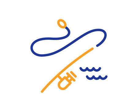 Fishing rod line icon. Spinning fish-rod sign. Fish catch tackle symbol. Colorful thin line outline concept. Linear style fishing rod icon. Editable stroke. Vectorのイラスト素材