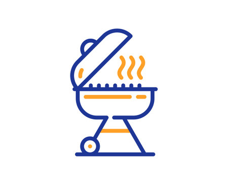 Grill line icon. Barbecue cooker for cooking food sign. Hot meat brazier symbol. Colorful thin line outline concept. Linear style grill icon. Editable stroke. Vectorのイラスト素材