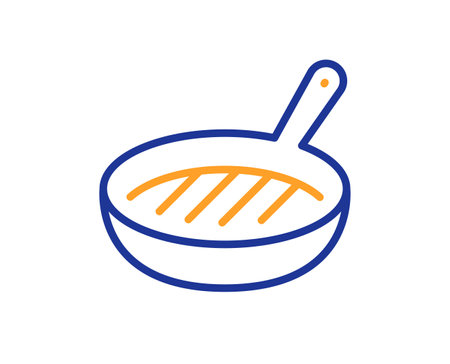 Grill pan line icon. Kitchen griddle sign. Food cooking utensils symbol. Colorful thin line outline concept. Linear style grill pan icon. Editable stroke. Vectorのイラスト素材