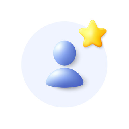 Favorite profile placeholder 3d icon. Business communication headshot. Profile avatar with star. Neutral gender user silhouette. Profile portrait. Best rating button with avatar headshot. Vectorのイラスト素材