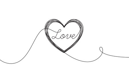 Abstract single line love symbol. Valentine or Mothers day heart shape background. Continuous line art drawing. Love anniversary curve line decoration. Heart pattern. Vector illustrationのイラスト素材