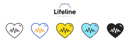 Lifeline line icon in different styles. Bicolor outline stroke style. Heart beat symbol for web ui,...