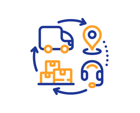 Supply chain line icon. Delivery logistics sign. Products supplier symbol. Colorful thin line outline concept. Linear style supply chain icon. Editable stroke. Vectorのイラスト素材