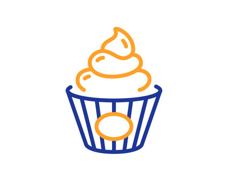Cake line icon. Birthday cupcake sign. Dessert food symbol. Colorful thin line outline concept. Linear style cake icon. Editable stroke. Vectorのイラスト素材
