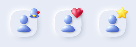 Avatar placeholder 3d buttons. Best friend, new message reminder and social media likes icon....