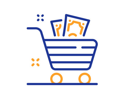 Grocery basket line icon. Shopping cart sign. Price inflation symbol. Colorful thin line outline concept. Linear style grocery basket icon. Editable stroke. Vectorのイラスト素材