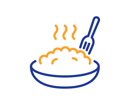 Porridge line icon. Bowl of rice or oats sign. Millet food symbol. Colorful thin line outline concept. Linear style porridge icon. Editable stroke. Vectorのイラスト素材