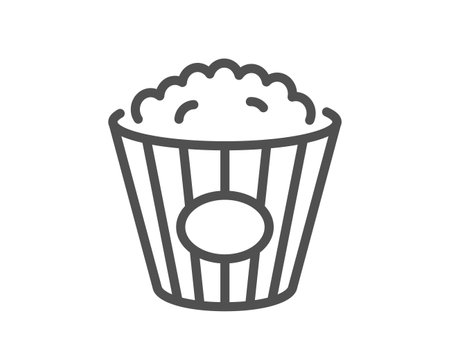 Popcorn line icon. Pop corn sign. Cinema snack food symbol. Quality design element. Linear style popcorn icon. Editable stroke. Vectorのイラスト素材