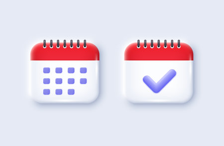 Calendar 3d icons. Date planner signs set. Event reminder, 3d calendar organizer notification icon. Meeting schedule, appointment day, event date. Business calendar timetable, schedule plan. Vectorのイラスト素材