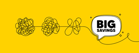 Big savings tag. Simplify complex process with speech bubble. Special offer price sign. Advertising discounts symbol. Big savings speech bubble message. Tangle chaos. Easy solution. Vectorのイラスト素材
