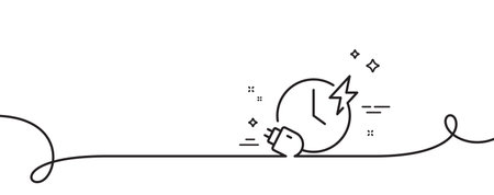 Charging time line icon. Continuous one line with curl. Charge accumulator sign. Electric power symbol. Charging time single outline ribbon. Loop curve pattern. Vectorのイラスト素材