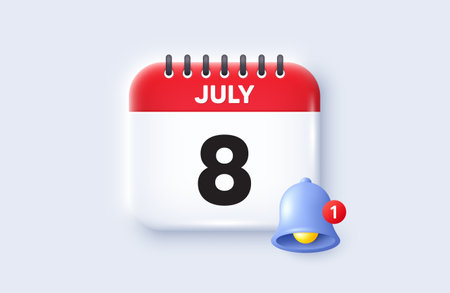 8th day of the month icon. Calendar date 3d icon. Event schedule date. Meeting appointment time. 8th day of July month. Calendar event reminder date. Vectorのイラスト素材