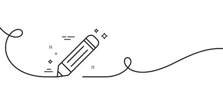 Pencil line icon. Continuous one line with curl. Edit sign. Drawing or Writing equipment symbol. Pencil single outline ribbon. Loop curve pattern. Vectorのイラスト素材