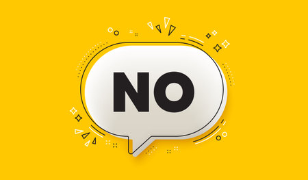 No tag. 3d speech bubble yellow banner. Negative answer text. Vote refuse, decline or forbidden symbol. No chat speech bubble message. Talk box infographics. Vectorのイラスト素材