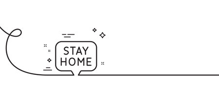 Stay home line icon. Continuous one line with curl. Coronavirus pandemic quarantine sign. Save lives symbol. Stay home single outline ribbon. Loop curve pattern. Vectorのイラスト素材