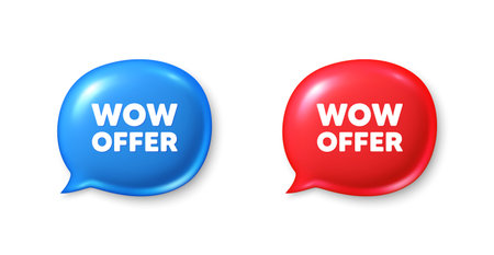 Wow offer tag. Chat speech bubble 3d icons. Special Sale price sign. Advertising Discounts symbol. Wow offer chat offer. Speech bubble banners set. Text box balloon. Vectorのイラスト素材