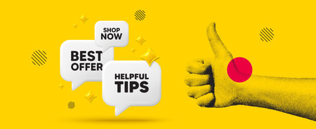 Hand showing thumb up like sign. Helpful tips tag. Education faq sign. Help assistance symbol....