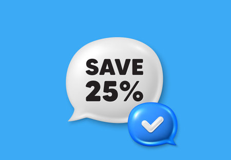 Save 25 percent off tag. Text box speech bubble 3d icons. Sale Discount offer price sign. Special offer symbol. Discount chat offer. Speech bubble banner. Text box balloon. Vectorのイラスト素材