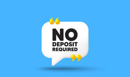 No deposit required tag. Chat speech bubble 3d icon with quotation marks. Promo offer sign. Advertising promotion symbol. No deposit required chat message. Speech bubble banner. Vectorのイラスト素材