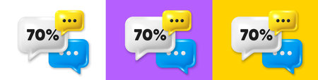 Chat speech bubble 3d icons. 70 percent off sale tag. Discount offer price sign. Special offer...