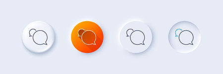 Messenger line icon. Neumorphic, Orange gradient, 3d pin buttons. Speech bubble sign. Chat message symbol. Line icons. Neumorphic buttons with outline signs. Vectorのイラスト素材