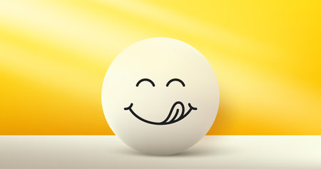 Realistic 3d circle frame product stage background. Yummy smile emoticon. Empty product display presentation, round frame. Minimal scene. Product platform background. Vector illustrationのイラスト素材