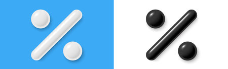 Percent discount 3d sign. Percentage, sale, promotion concept set. Realistic symbol for business marketing and discounts. Yellow percent 3d symbol. Shop offer discount sign. Vector illustrationのイラスト素材