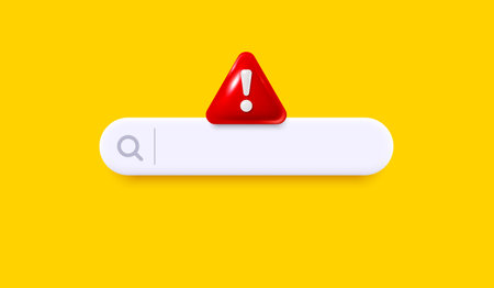 3d search bar template for website with danger alert. Navigation search for web browser. 3d red warning icon. Attention template banner. Support FAQ information web bar. Vectorのイラスト素材