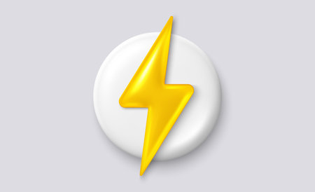 Electric energy power bolt 3d icons. Realistic 3d white pin button. Lightning thunder, Battery charge symbol. Lightning flash bolt, electric power, energy icon. White round badge. Vector illustrationのイラスト素材