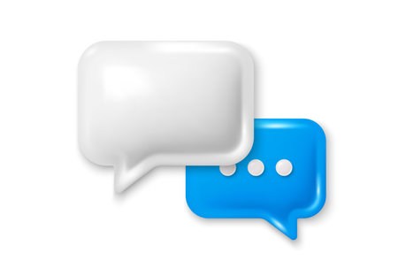 Dialog speech bubble 3d icon. Chat comment with ellipsis icon. Talk message box. Modern realistic 3d design. Support speech bubble, chat message boxes. Social media dialog banner. Vector illustrationのイラスト素材