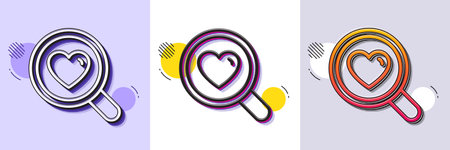 Love dating line icon. Halftone dotted pattern. Gradient icon with grain shadow. Search relationships sign. Valentines day symbol. Line search love icon. Various designs. Vectorのイラスト素材