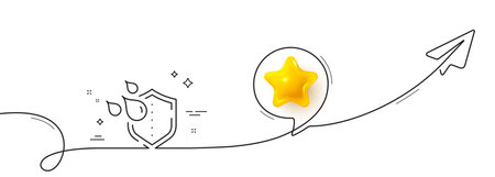 Waterproof line icon. Continuous line with share plane. Water resistant sign. Drop protection symbol. 3d star in speech bubble. Waterproof single line ribbon. Loop curve pattern. Vectorのイラスト素材