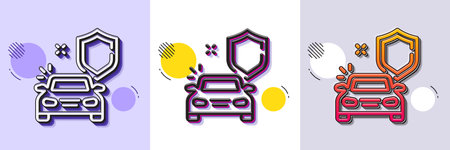 Car secure line icon. Halftone dotted pattern. Gradient icon with grain shadow. Insurance shield sign. Safe defense symbol. Line car secure icon. Various designs. Vectorのイラスト素材