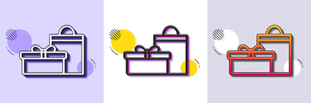Gift box with bag line icon. Halftone dotted pattern. Gradient icon with grain shadow. Present or Sale sign. Birthday Shopping symbol. Package in Gift Wrap. Line gifts icon. Various designs. Vectorのイラスト素材