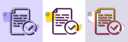 Compliance line icon. Halftone dotted pattern. Gradient icon with grain shadow. Approved test sign. Compliant certificate symbol. Line compliance icon. Various designs. Vectorのイラスト素材