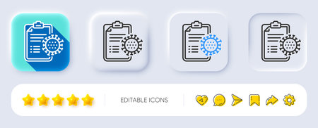 Coronavirus report line icon. Neumorphic, Flat shadow, 3d buttons. Covid-19 virus treatment sign. Corona virus symbol. Line coronavirus report icon. Social media icons. Vectorのイラスト素材
