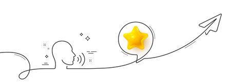 Human sing line icon. Continuous line with share plane. Talk sign. Person speak symbol. 3d star in speech bubble. Human sing single line ribbon. Loop curve pattern. Vectorのイラスト素材