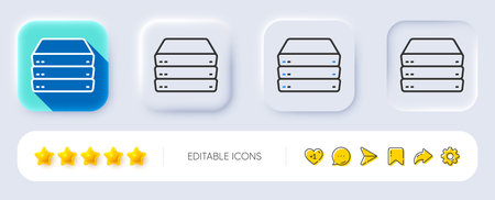 Servers line icon. Neumorphic, Flat shadow, 3d buttons. PC component sign. Big data storage symbol....