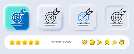 Target goal line icon. Neumorphic, Flat shadow, 3d buttons. Success arrow sign. Business aim symbol. Line target goal icon. Social media icons. Vectorのイラスト素材
