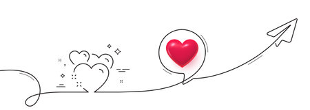 Heart line icon. Continuous line with share plane. Love emotion sign. Valentine day symbol. 3d heart in speech bubble. Heart single line ribbon. Loop curve pattern. Vectorのイラスト素材