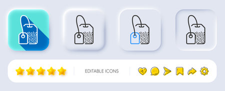 Tea bag line icon. Neumorphic, Flat shadow, 3d buttons. Brew hot drink sign. Breakfast beverage symbol. Line tea bag icon. Social media icons. Vectorのイラスト素材