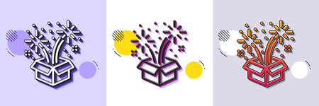 Fireworks line icon. Halftone dotted pattern. Gradient icon with grain shadow. Pyrotechnic salute sign. Carnival celebration lights symbol. Line fireworks icon. Various designs. Vectorのイラスト素材