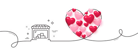 Market line icon. Continuous line big heart. Wholesale store sign. Retail marketplace symbol. 3d hearts in heart shaped loop. Market single line ribbon. Loop curve pattern. Vectorのイラスト素材