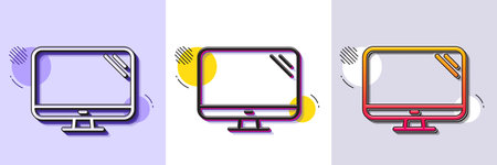 Computer line icon. Halftone dotted pattern. Gradient icon with grain shadow. PC component sign. Monitor symbol. Line computer icon. Various designs. Vectorのイラスト素材