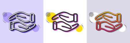 Helping hand line icon. Halftone dotted pattern. Gradient icon with grain shadow. Charity gesture sign. Giving palm symbol. Line helping hand icon. Various designs. Vectorのイラスト素材